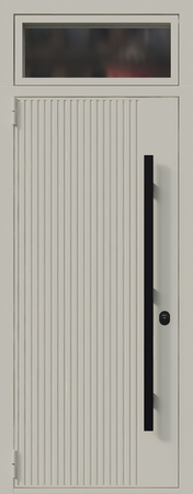 Входная термодверь с остекленной фрамугой и бугельной ручкой (порошковая покраска белого и красного оттенков) Входная термодверь с остекленной фрамугой и бугельной ручкой (порошковая покраска белого и красного оттенков)