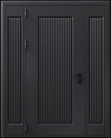 Входная термодверь с металлофиленкой, вставками по бокам и порошковым покрытием RAL 9004 (тип №9) Входная термодверь с металлофиленкой, вставками по бокам и порошковым покрытием RAL 9004 (тип №9)