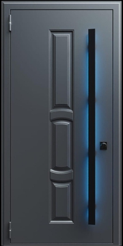 Входная термодверь с металлофиленкой, длинной ручкой с подсветкой и порошковым покрытием RAL 7021 (тип №10) Входная термодверь с металлофиленкой, длинной ручкой с подсветкой и порошковым покрытием RAL 7021 (тип №10)
